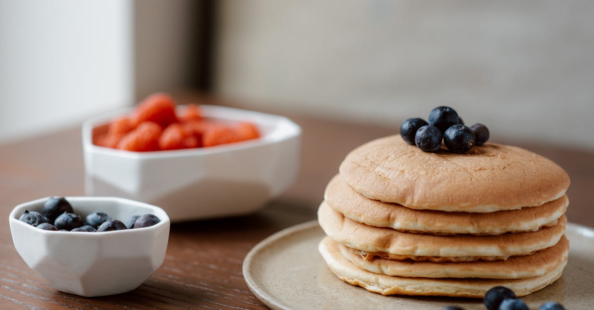 'Lighter' version of American breakfast - Pancakes With Berries on Ceramic Plate