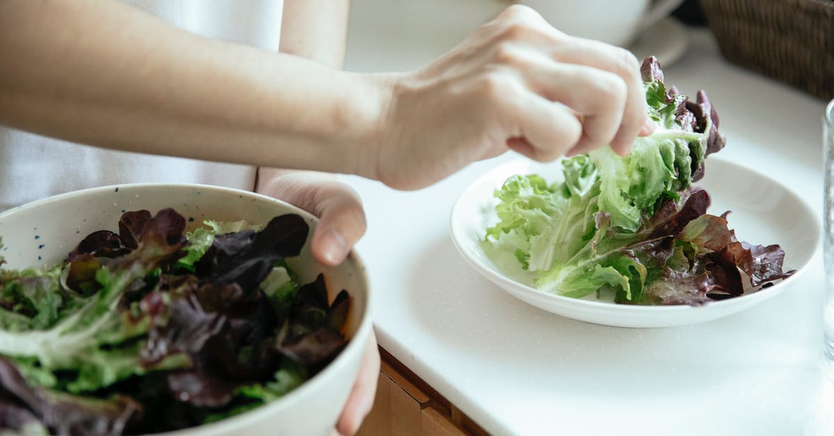 A salad chopper I can put in the dishwasher? - From above of crop person putting fresh mix of green salad leaves from bowl into white plate