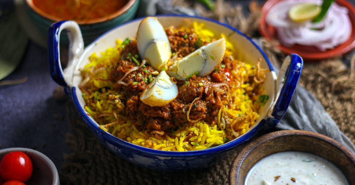 Accidently mixed instant and cooked pudding packages - Egg Slices on Biryani