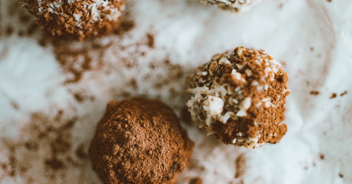 Achieving viscosity when making cocoa spread, without butter or coconut oil, with colza oil, without nuts - Chocolate Balls Coated With Cocoa Powder and Coconut