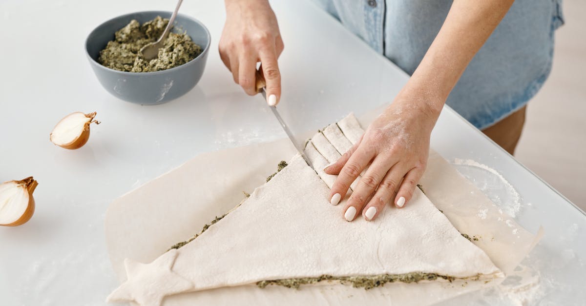 Adjusted cooking time for an already-baked pie shell - Person Slicing a Christmas Tree Shaped Bread With Fillings