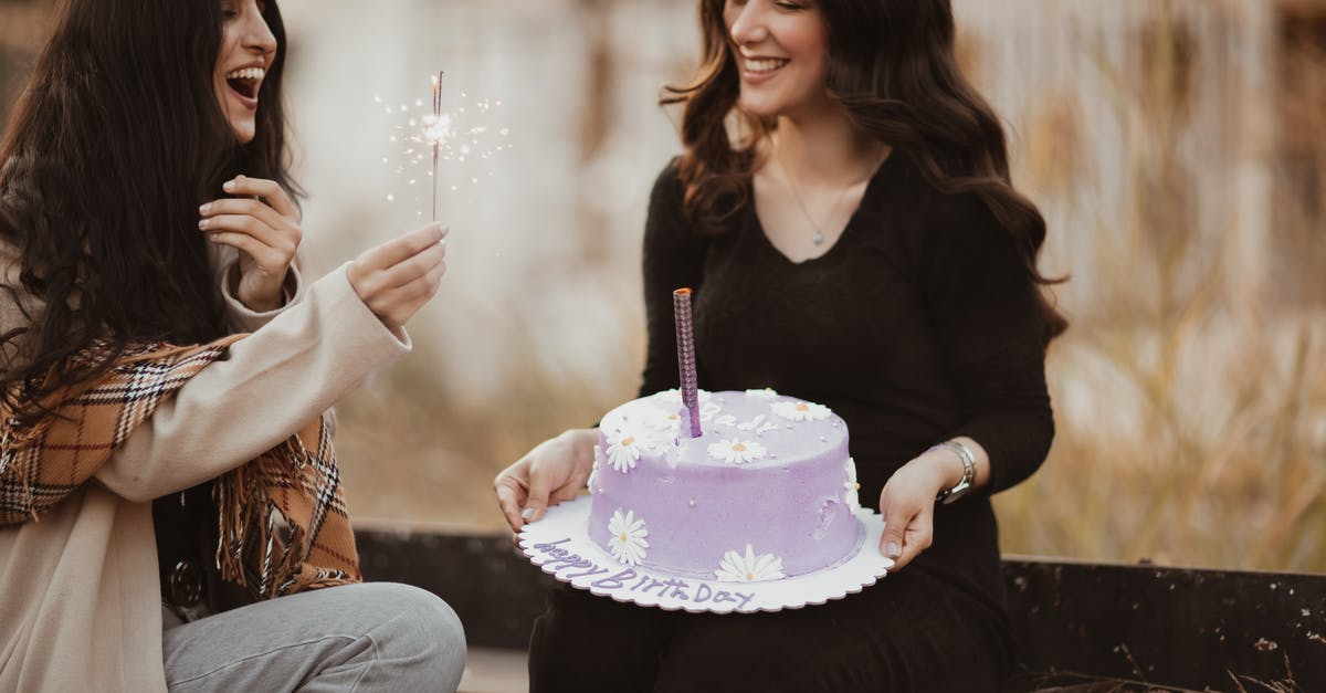 Advice on two-tier cake and height - Two Lovely Women Sitting Outdoors with Birthday Cake and Sparkler