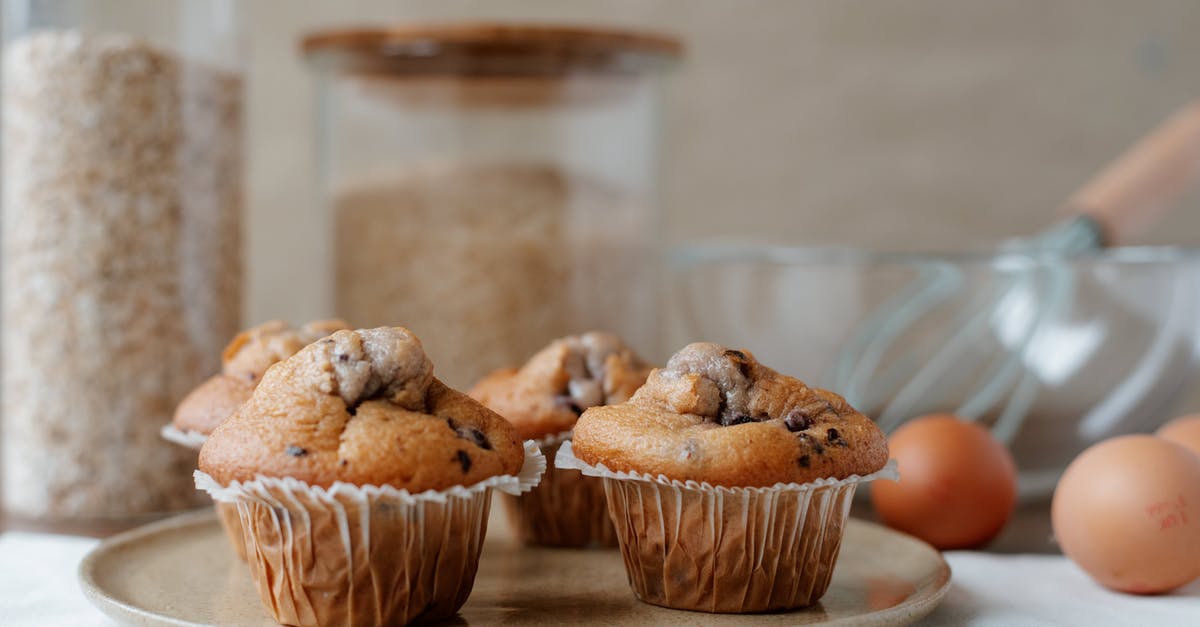 Amount of baking powder in a muffin recipe - Yummy homemade muffins near ingredients on table