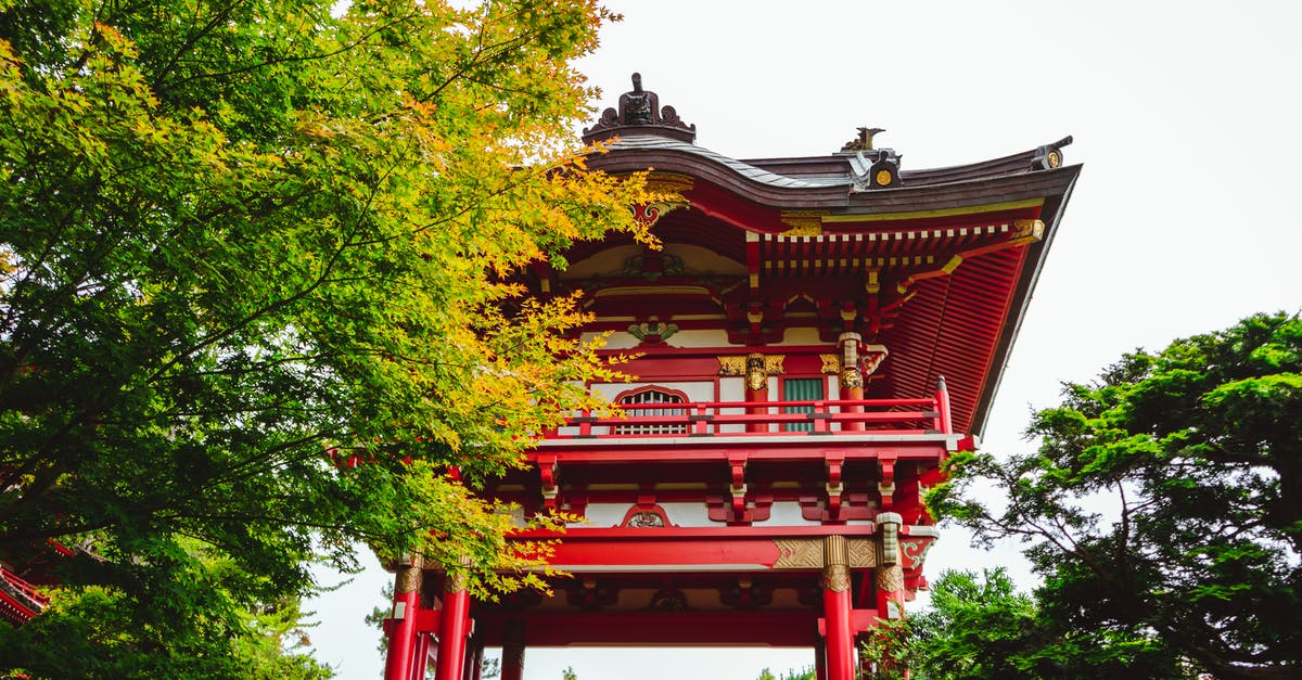 Are California veggies bigger? - Low angle exterior of traditional aged red Asian temple surrounded by lush green trees in Japanese Tea Garden located in San Francisco on sunny day