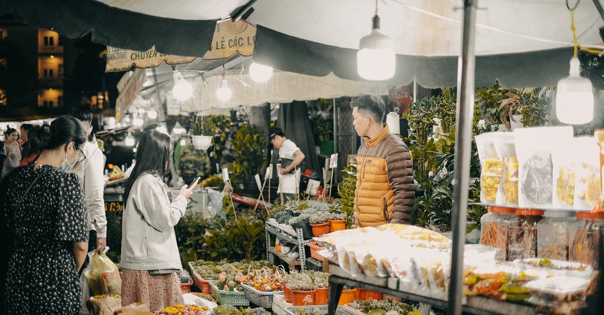 Are the particulates that settle in a veal stock impurities? - A Woman Holding a Cellphone Standing in Front of Food Stall