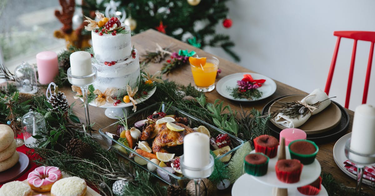 Baked Ground Turkey - Served table for Christmas dinner decorated with coniferous twigs