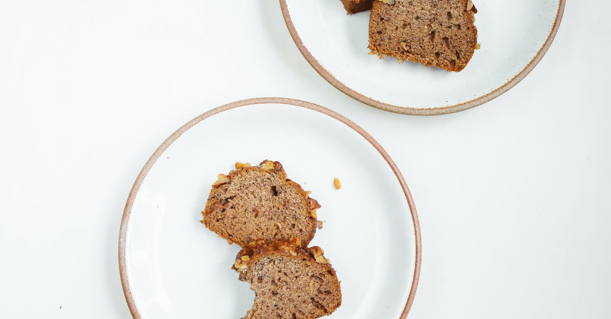 Banana bread in disposable foil plates - Brown Breads on White Ceramic Plates