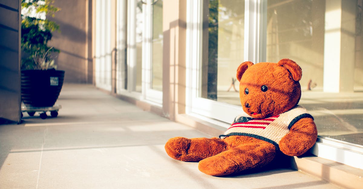 Bear in a crock pot - Toy bear in sweater with American flag ornament in town