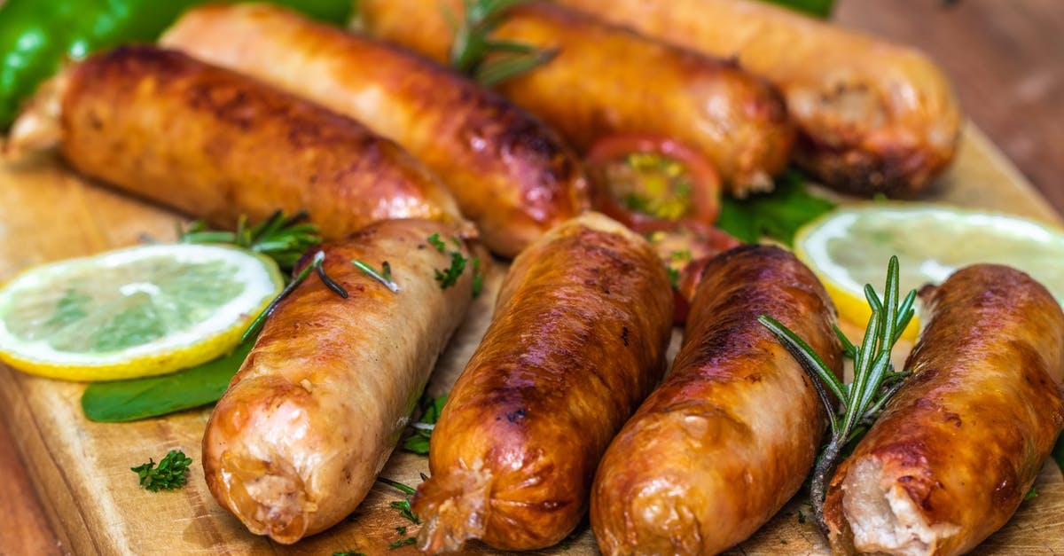 Beef breakfast sausage - Cooked Sausages In Close-Up View
