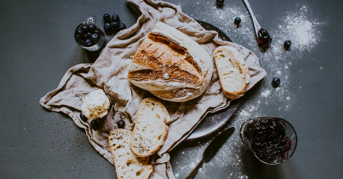 Bread has tough, crunchy crust but is underbaked in the middle - how to fix? - Homemade bread with blueberry jam for breakfast Bread has tough, crunchy crust but is underbaked in the middle - how to fix? - Homemade bread with blueberry jam for breakfast