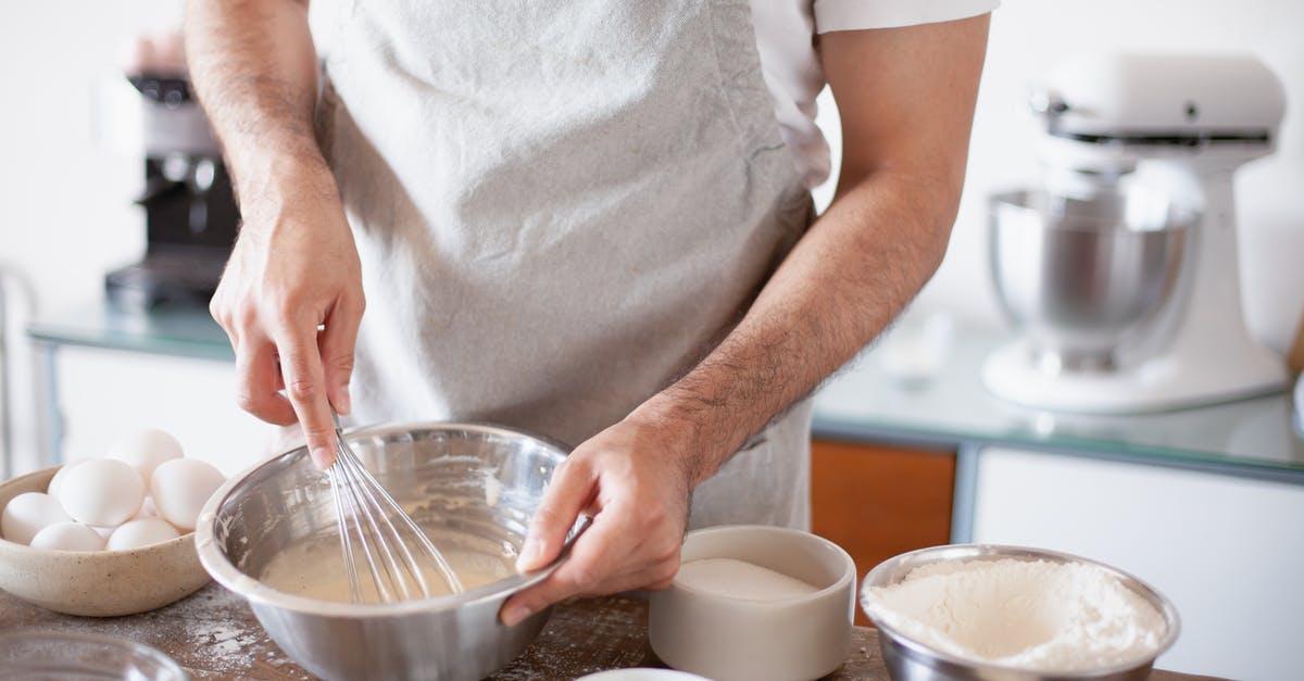 breading/crumbing: mixing the eggs and flour? - A Person Mixing a Batter using a Wire Whisk