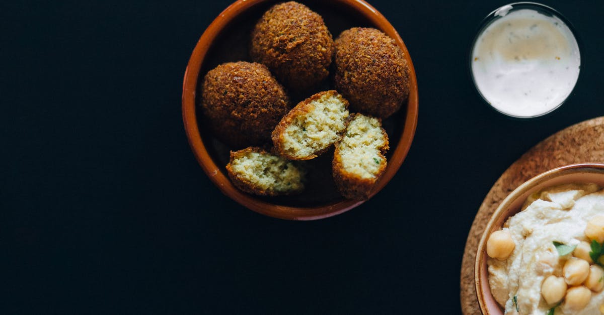 Can falafel be made using previously frozen chickpeas? - Overhead Shot of Fried Falafels Near a Hummus Dip