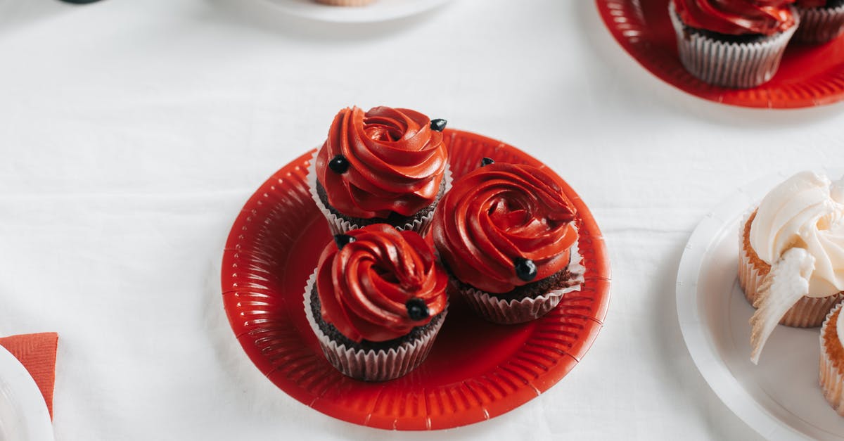 Can i freeze chocolate cream frosting / ganache? - Red Icing Chocolate Cupcakes on Red Paper Plate