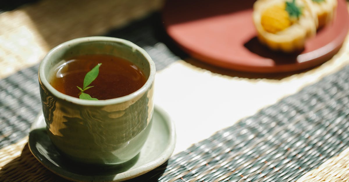 Can I substitute mint tea for fresh mint? - High angle of fresh black tea with green mint leaves in oriental cup with saucer on straw mat