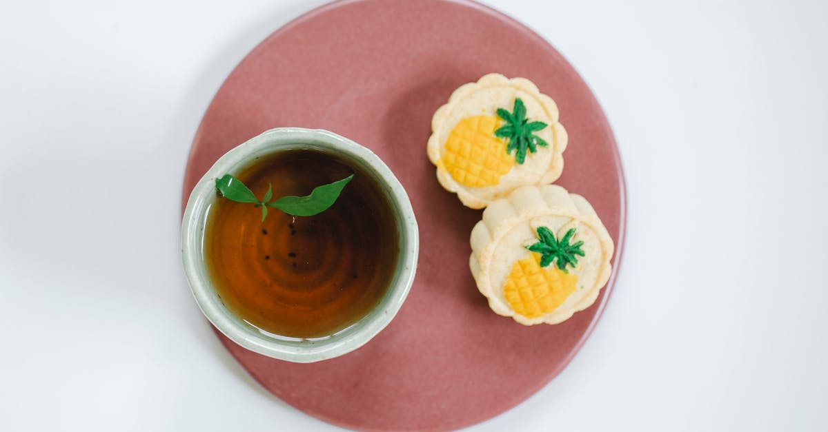 Can I substitute mint tea for fresh mint? - Top view of oriental cup of fresh tea with fresh mint leaves on plate with delicious pastries on light background