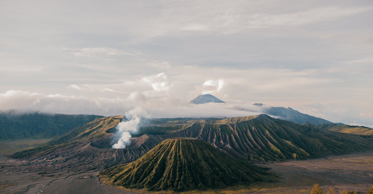 Can steam from my rice cooker's steam vent sanitize sponges? - From above of picturesque scenery of volcanic mountains located in vast desolate terrain under cloudy sky