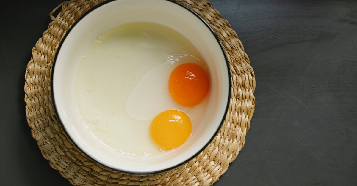 Cannot find very simple Egg Scrambler - Uncooked broken eggs in bowl placed on wicker table mat