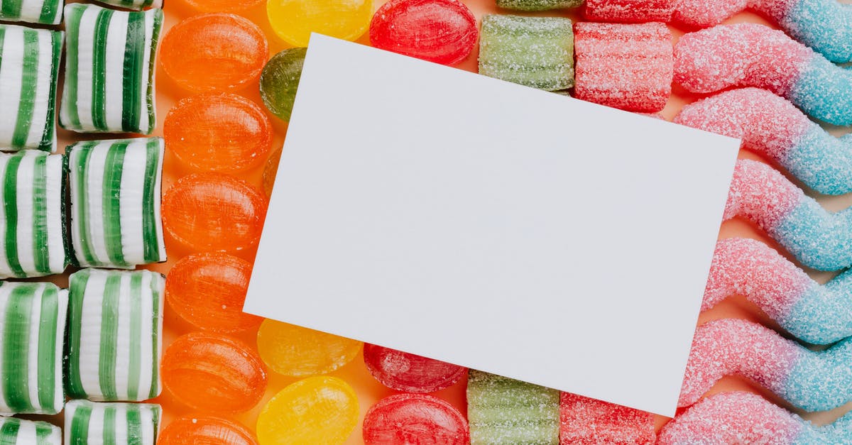 Caramel with sugar granules - Closeup from above of white paper card composed on rows of delicious caramel gummy jelly sweets in modern candy shop