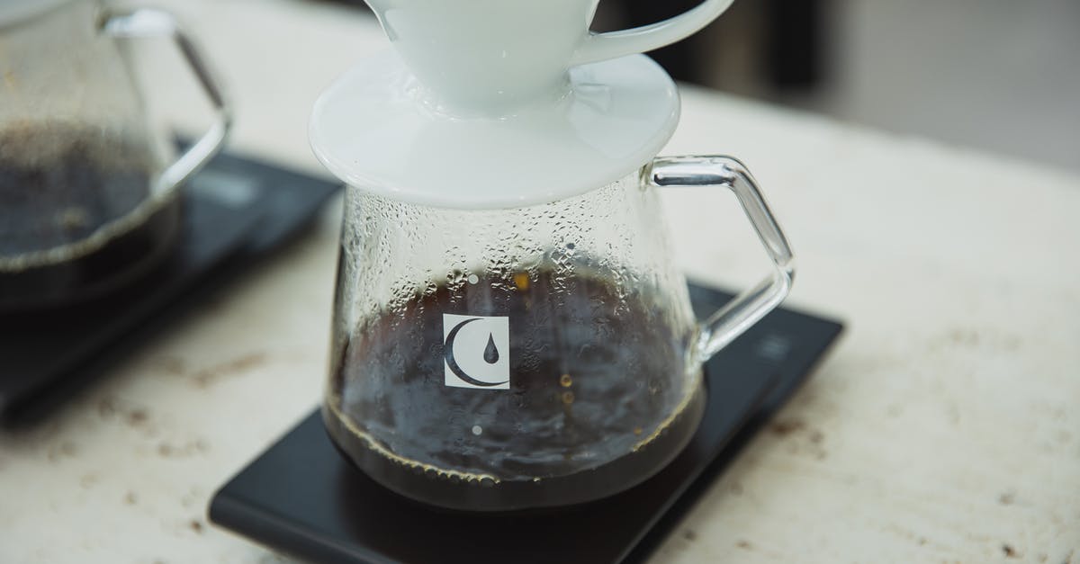 Cayenne Latte drink - how to make at home? - From above of glass flask with drip filter with aromatic coffee placed on wooden table at home