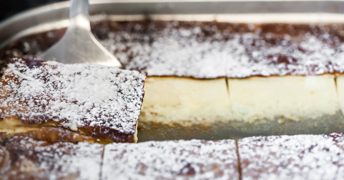 Cheesecake in rectangular pan - Sweet cottage pie pieces in baking dish