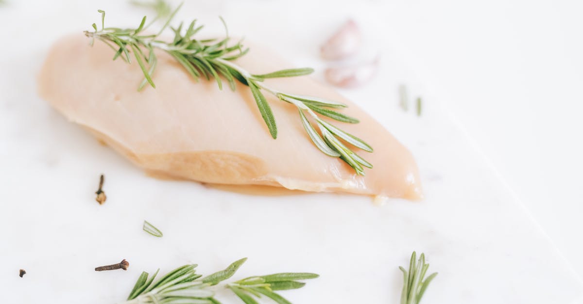 Chicken breast in slow cooker - Raw Chicken on White Ceramic Plate