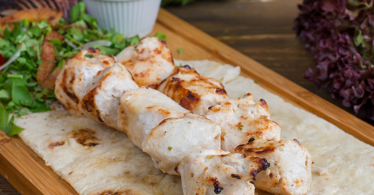 Chicken kebab turned hard - Meat on Brown Wooden Chopping Board