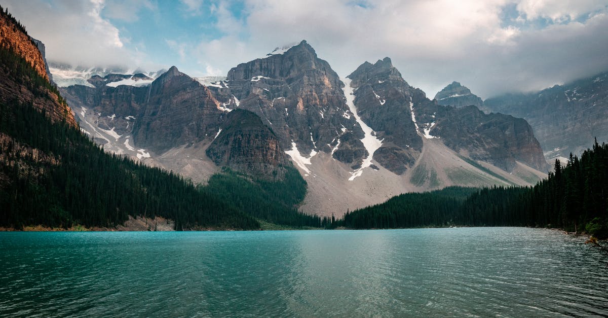 Chiffon gets stiff overnight - Severe mountainous range near azure cold lake