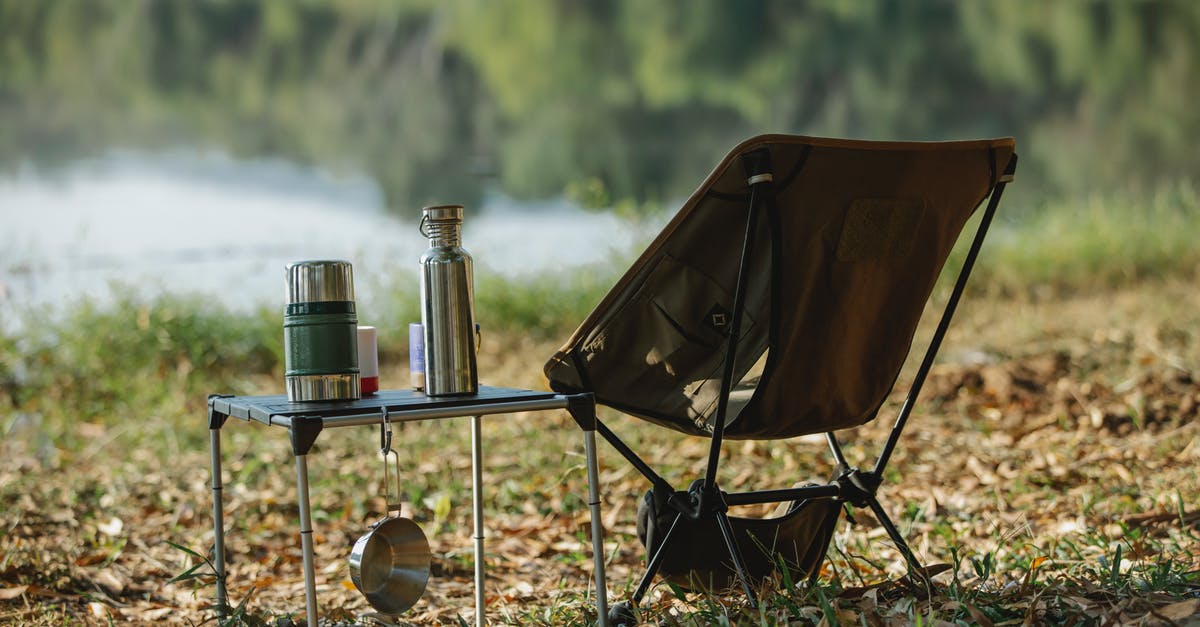 choosing a saucepan material for creams and caramels - Camping chair near table on river shore