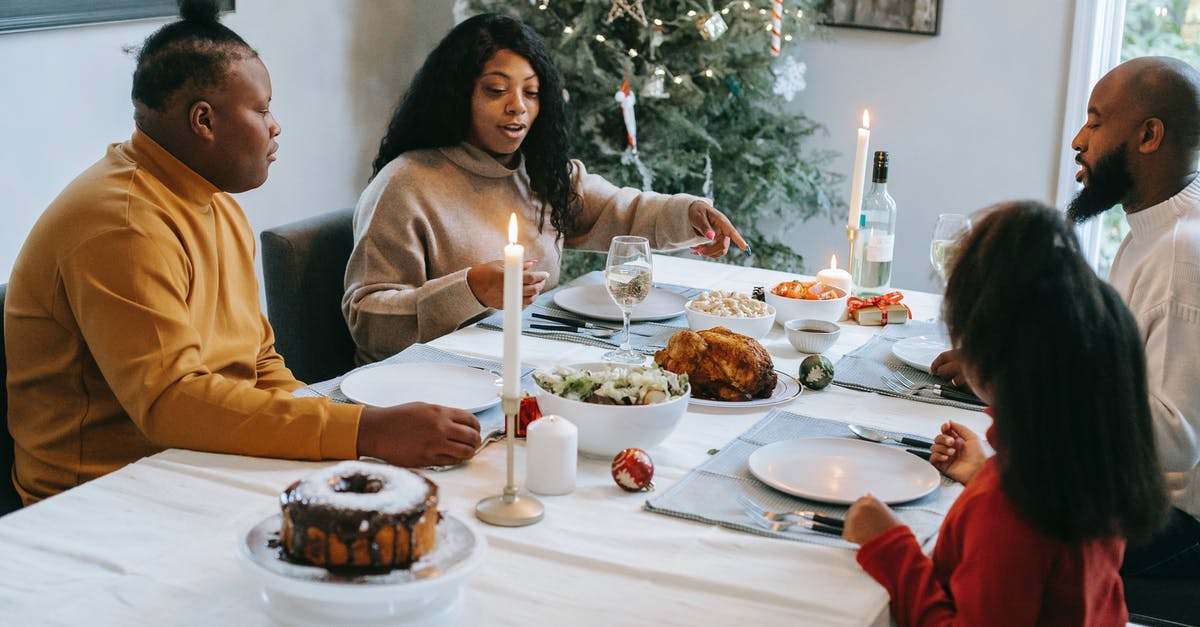Christmas turkey help (mostly organization) - Black family dining at served table during Christmas holiday