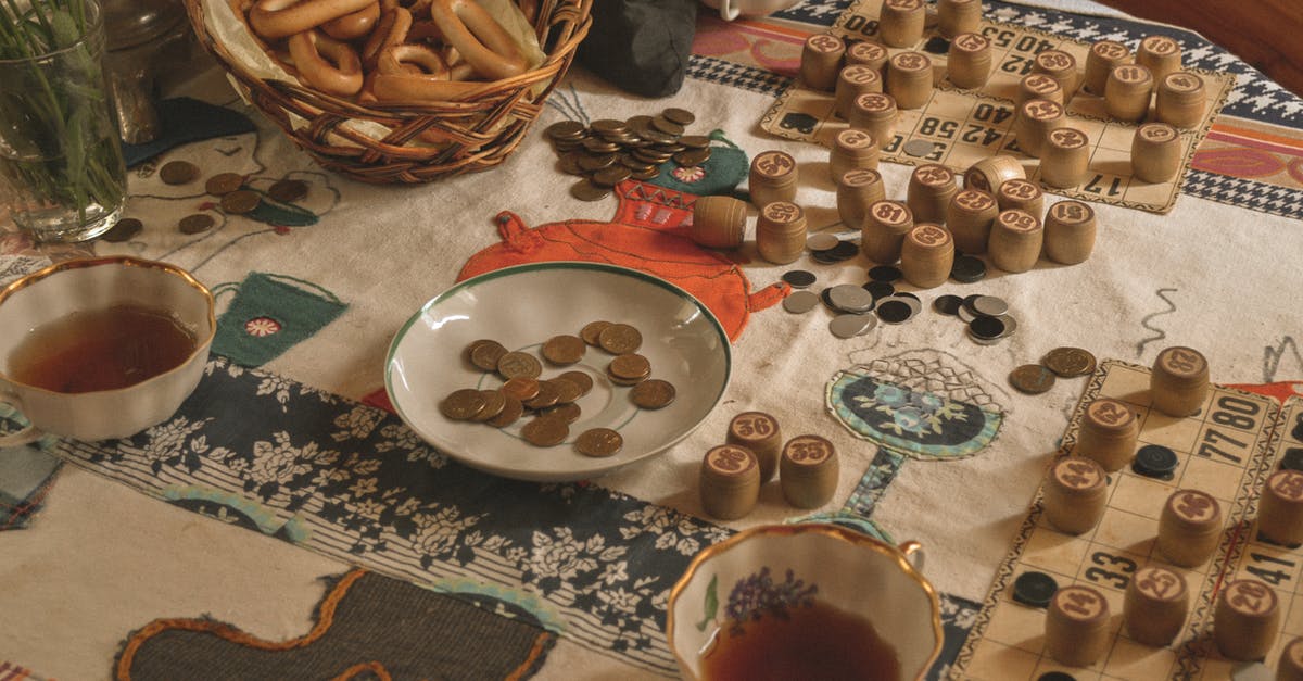 Coins in bread? - Saucer with Coins and Bingo Wooden Barrels Bingo