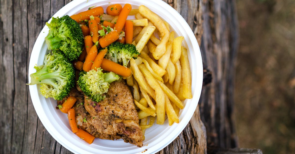 Confirming Fried Chicken is completely cooked - Meat, Broccoli, and Fries Dish