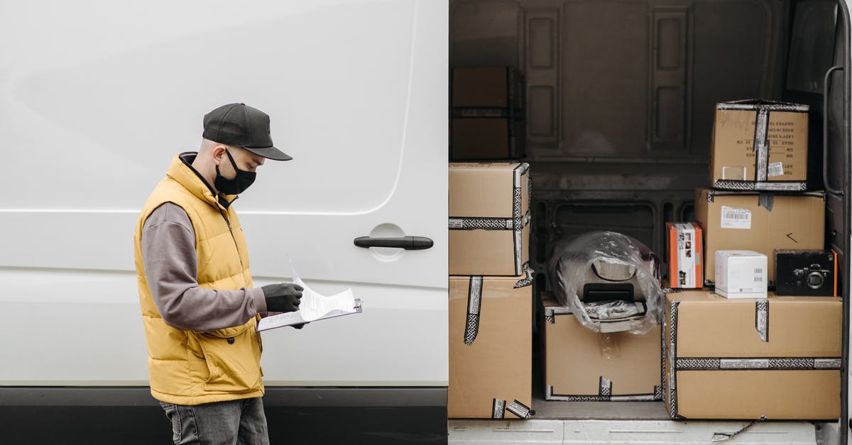 Container for keeping butter/chocolate at 74°F/66°F (23°C/19°C)? - Man Wearing Face Mask Standing Near Vehicle Door with Brown Carton Boxes