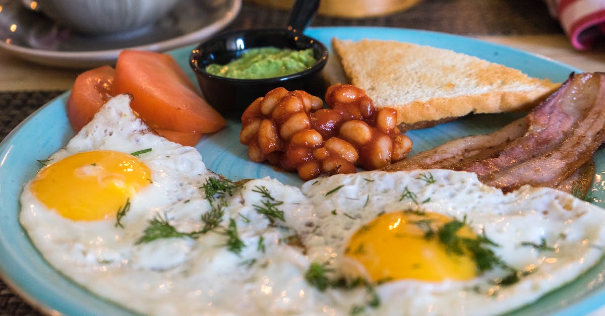 Cooked bacon too salty - A Delicious Breakfast on Blue Plate in Close-up Photography