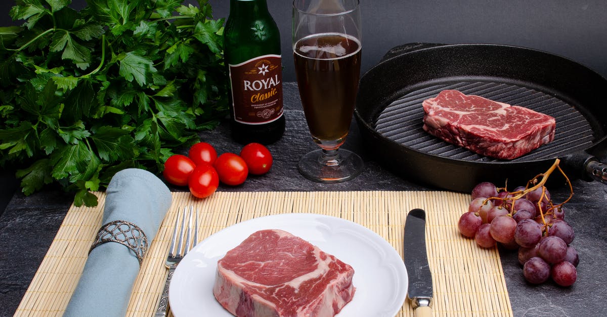 Cooking a nice pan seared steak for picky eaters - Ingredients for delicious lunch with meat and vegetables