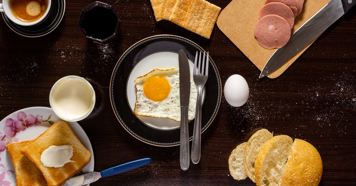 Cooking an egg without oil or butter - Plate of Sunny Side-up, Sliced Meat, and Bread