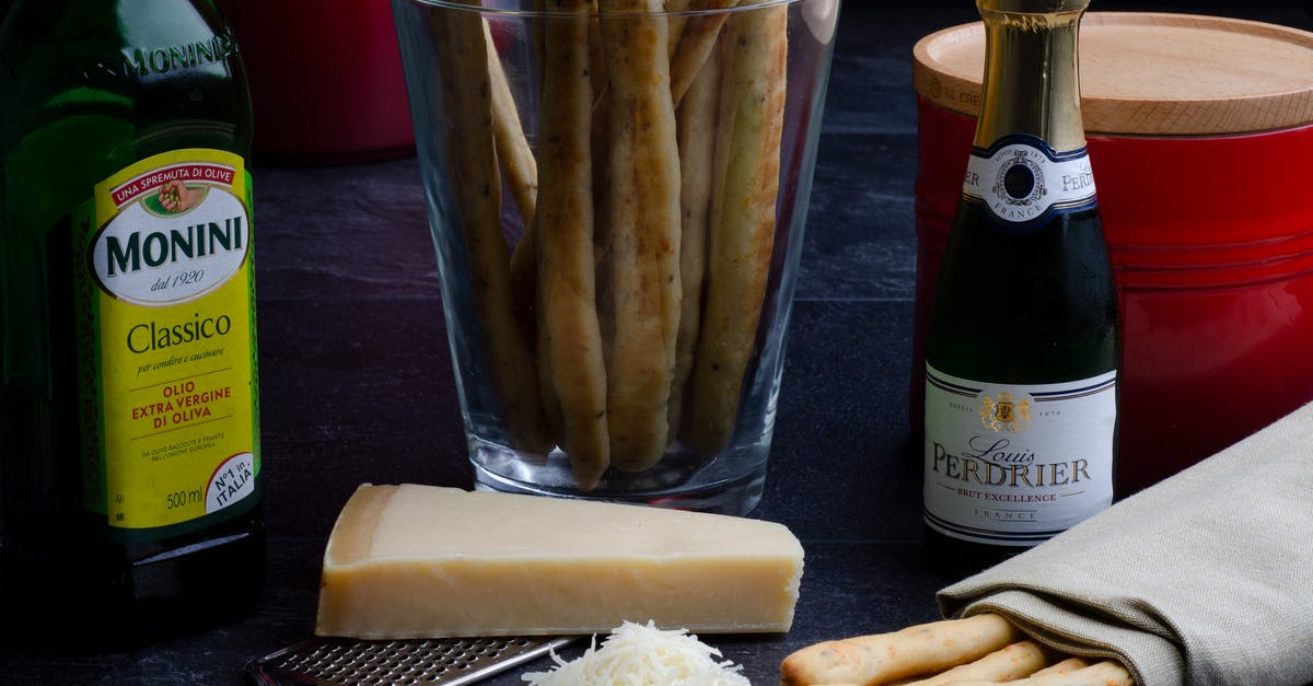 Cooking away alcohol - Ingredients for cooking including vine cheese and bread sticks