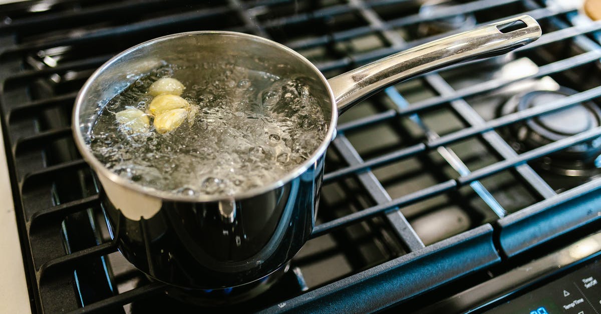 Cooking pot with regulable water boiling temperature - Pot with Boiling Water and Garlic