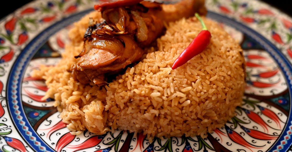 Cookware and methods for large quantities of rice - Fried Rice on White and Red Plate