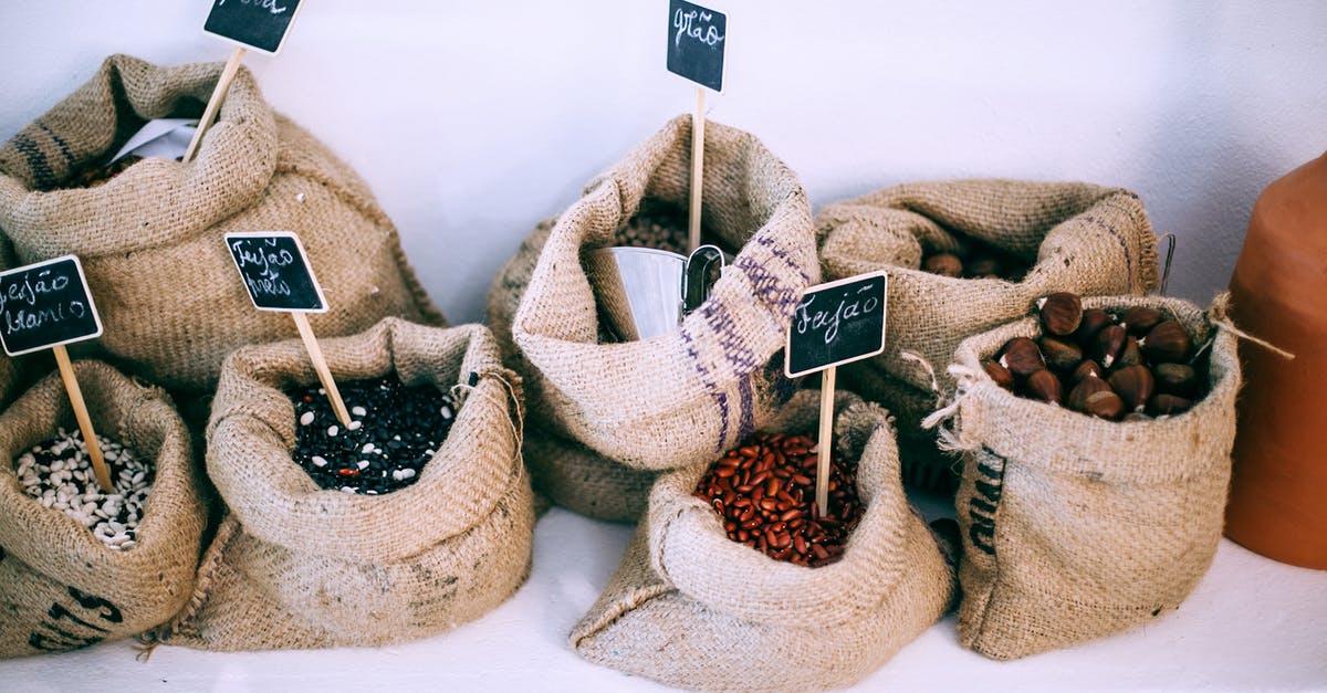 Cranberry Beans, probably any beans; medium-term storage options? - Different types of beans in sacks with inscriptions