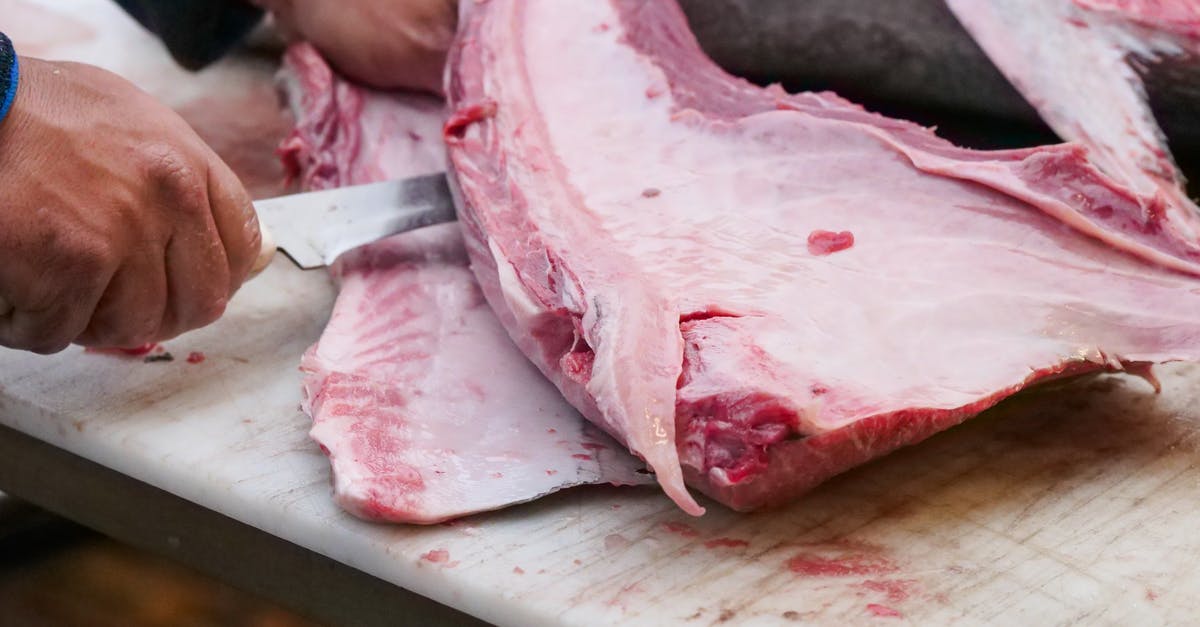 Cutting seared tuna - Slicing of Fresh Raw Tuna 