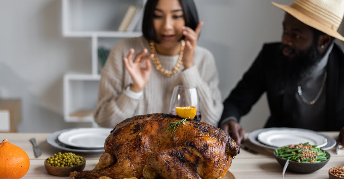 Dicing roasted pumpkin instead of puréeing it? - Diverse couple at table with turkey