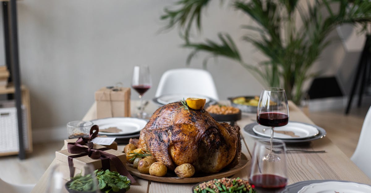 Dicing roasted pumpkin instead of puréeing it? - From above of palatable roasted turkey and glasses of wine on wooden table served for celebrating Thanksgiving