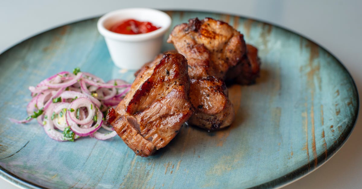 Dipping sauce for shabu-shabu - Roasted Meat with Red Onion Garnish on a Plate 