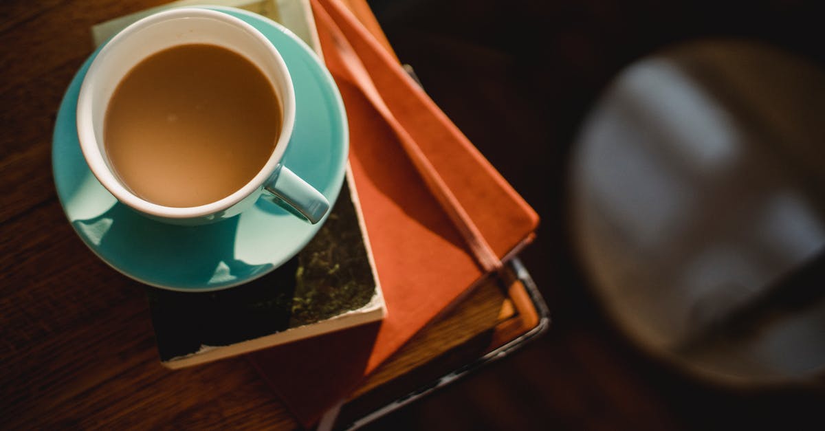 Domestic, fresh taste-alike for an Italian coffee - From above of ceramic cup of hot aromatic coffee placed on book and notepad