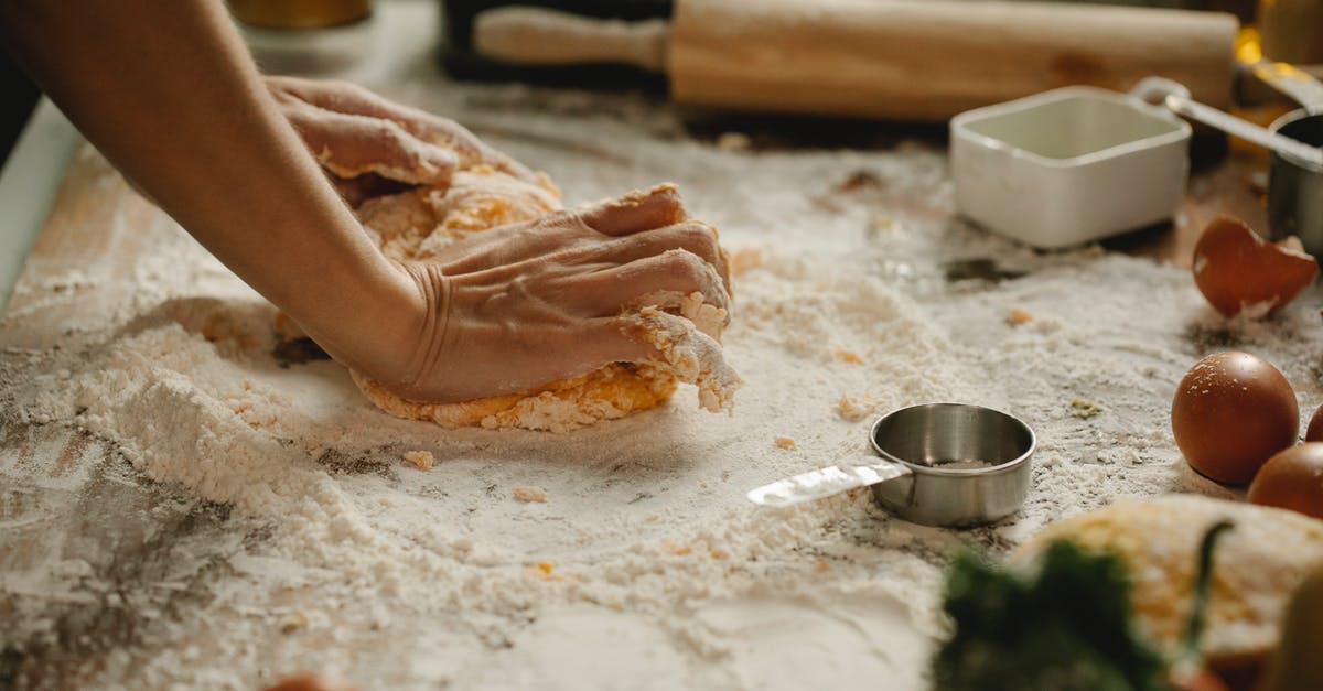 Egg substitute for cookie-flavor syrup - Cook making homemade dough for pie in cafe