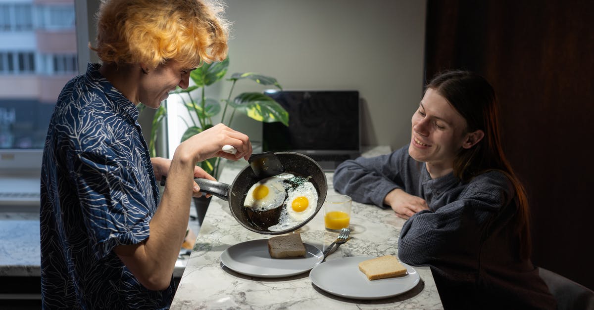 Eggs sticking to the pan - A Couple Having Breakfast