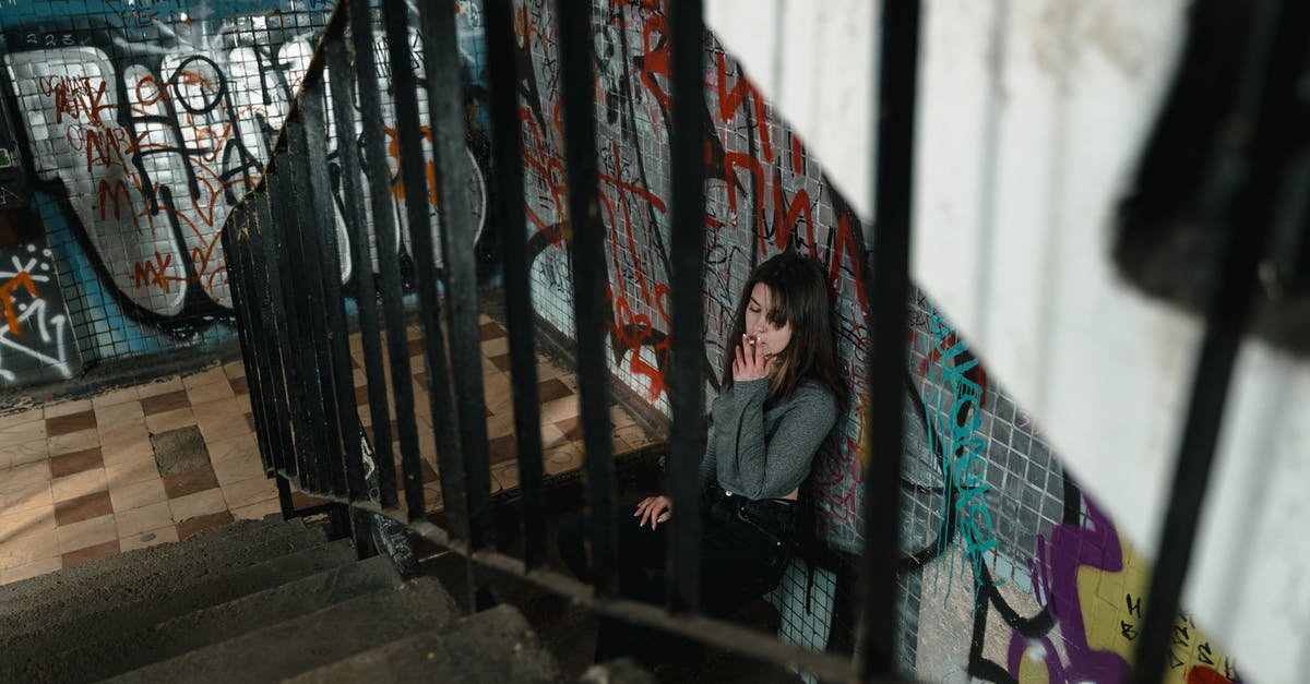 Electric smoker and a charcoal smoker - A Woman in Gray Top Smoking on the Stairs