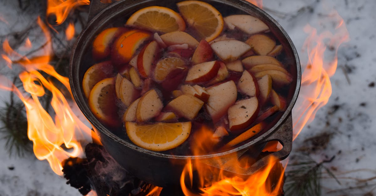 Flames into cooking area - Close-Up Shot of Sliced Fruits on a Cooking Pot