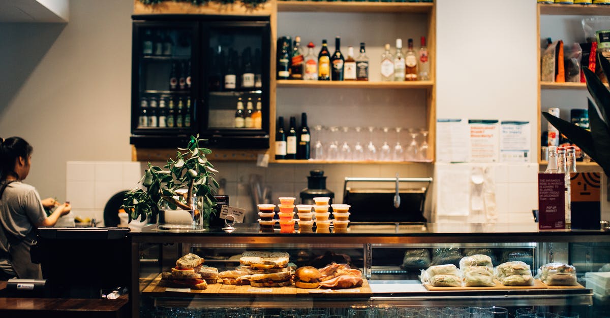 Food Vacuum Storage Systems - Counter with Sandwiches in Front of Shelves with Bottles in a Café 