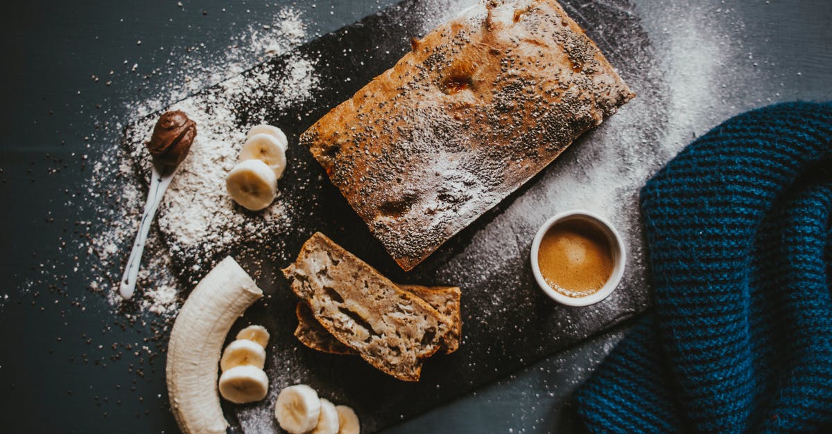 Frozen banana, banana cake - Delicious chocolate cake with banana and coffee on table